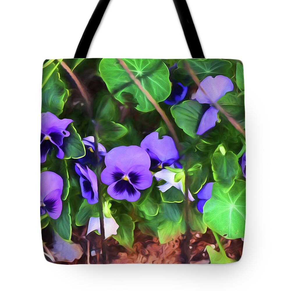Painterly Tote Bag featuring the painting Pansies #2 by Bonnie Bruno