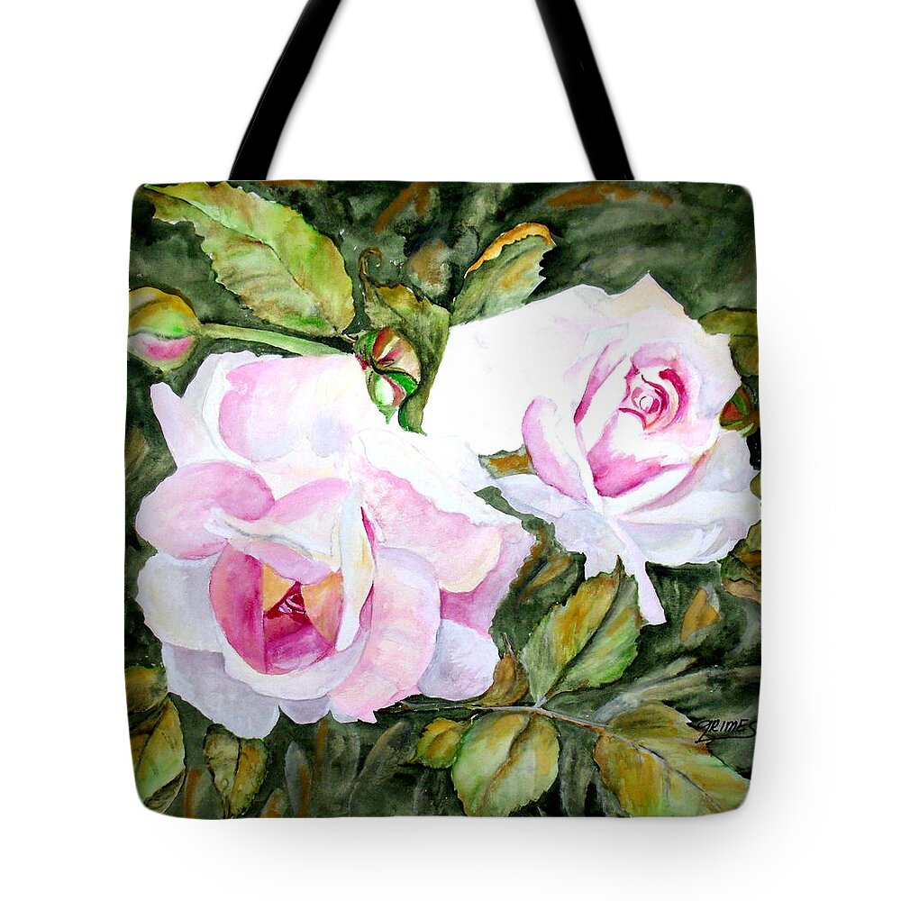 Flower Tote Bag featuring the painting Pink Roses #2 by Carol Grimes