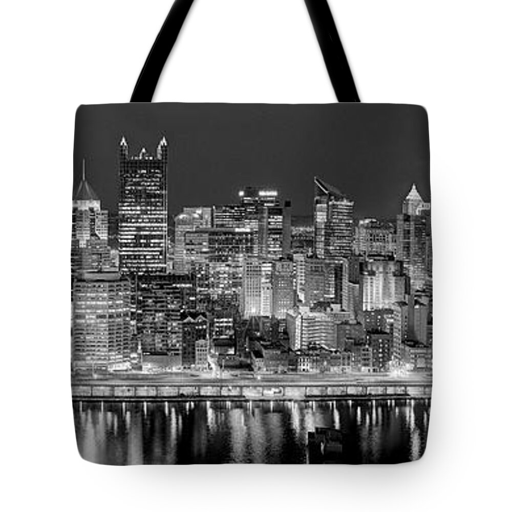 Pittsburgh Skyline At Night Tote Bag featuring the photograph Pittsburgh Pennsylvania Skyline at Night Panorama #2 by Jon Holiday