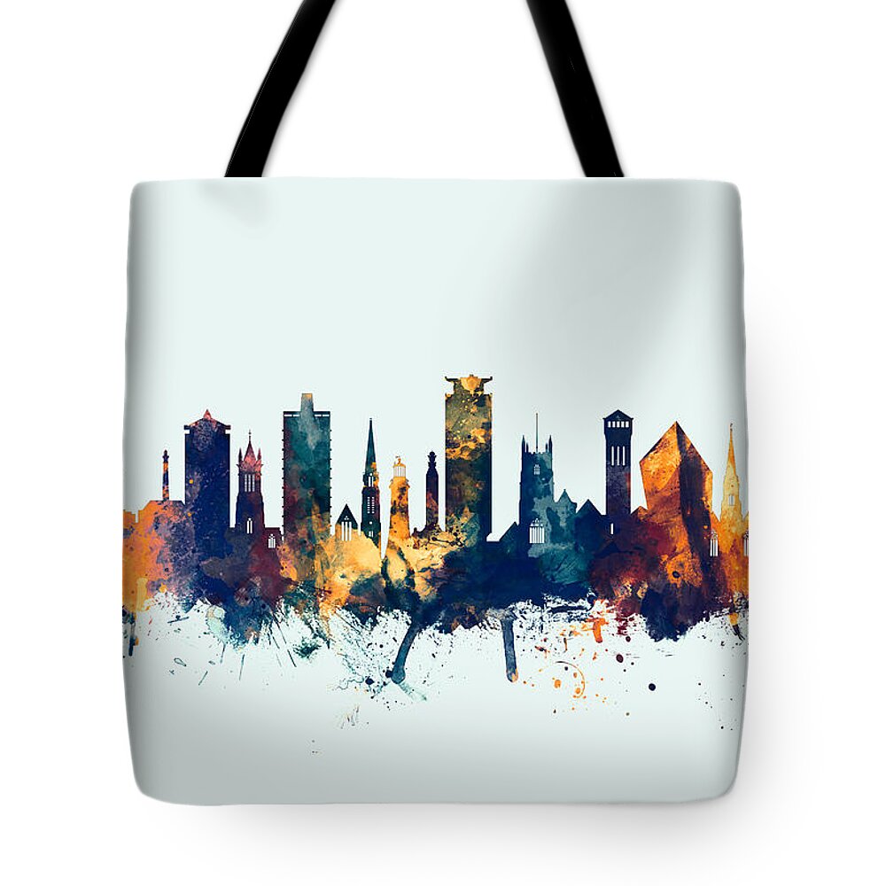 City Tote Bag featuring the digital art Plymouth England Skyline #2 by Michael Tompsett