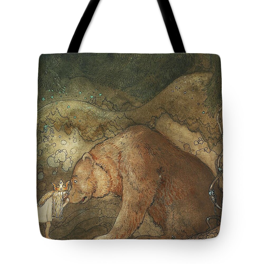 John Bauer Tote Bag featuring the painting Poor Little Bear by John Bauer