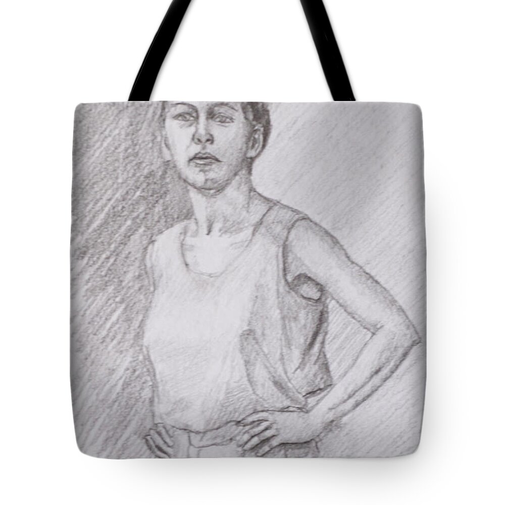  Beauty Tote Bag featuring the drawing Portrait by Masami Iida