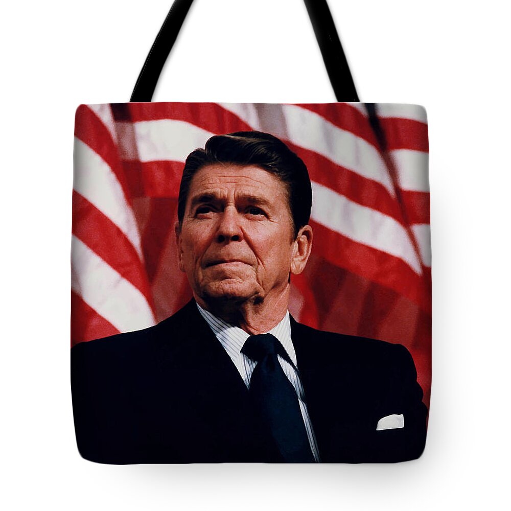 Ronald Reagan Tote Bag featuring the photograph President Ronald Reagan #3 by War Is Hell Store