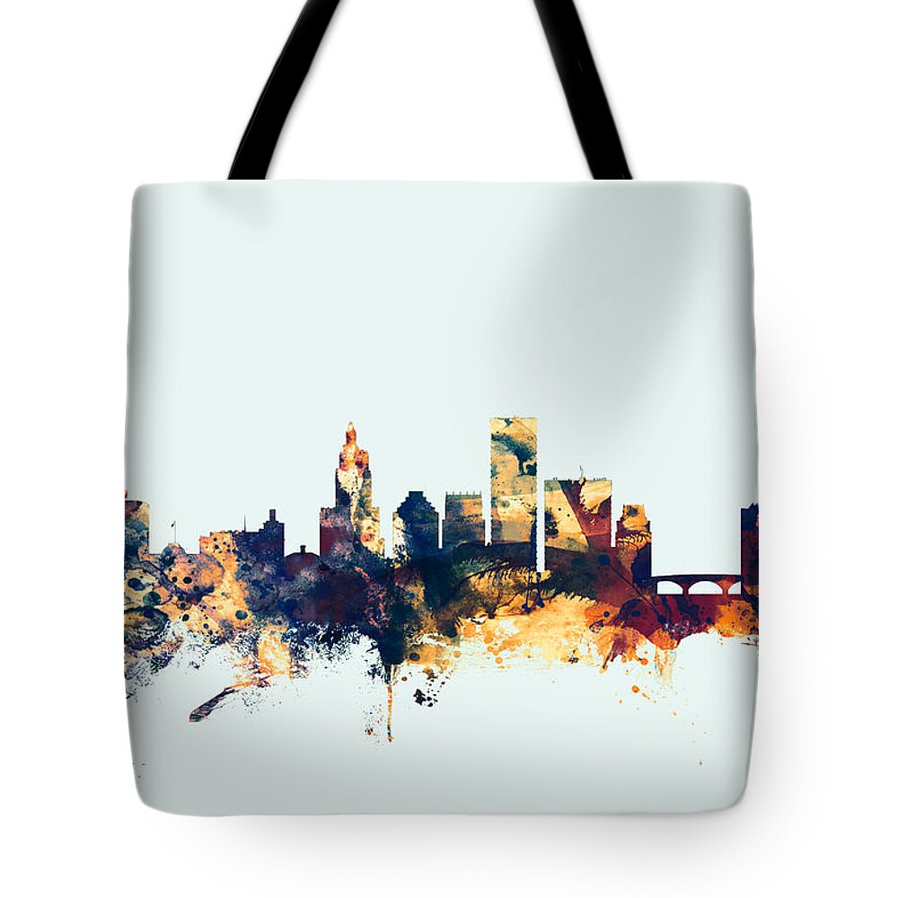 United States Tote Bag featuring the digital art Providence Rhode Island Skyline by Michael Tompsett