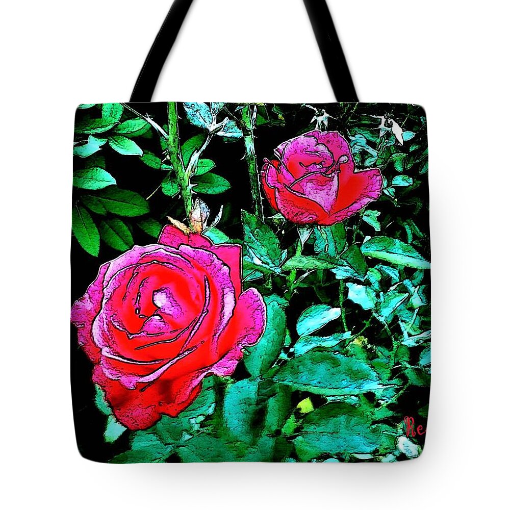Roses Tote Bag featuring the photograph 2 Red Roses by A L Sadie Reneau