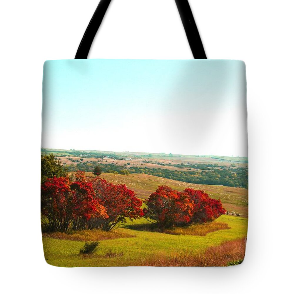 Red Trees Tote Bag featuring the photograph 2 Red Tree by Yumi Johnson