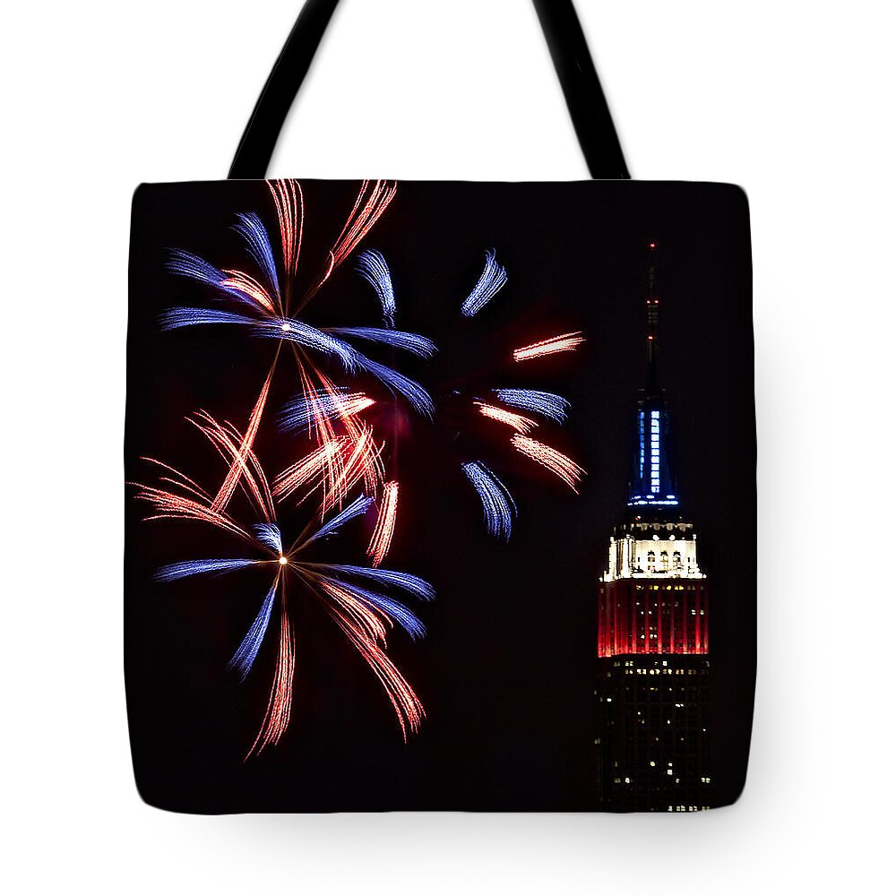 Empire State Building Tote Bag featuring the photograph Red White and Blue by Susan Candelario