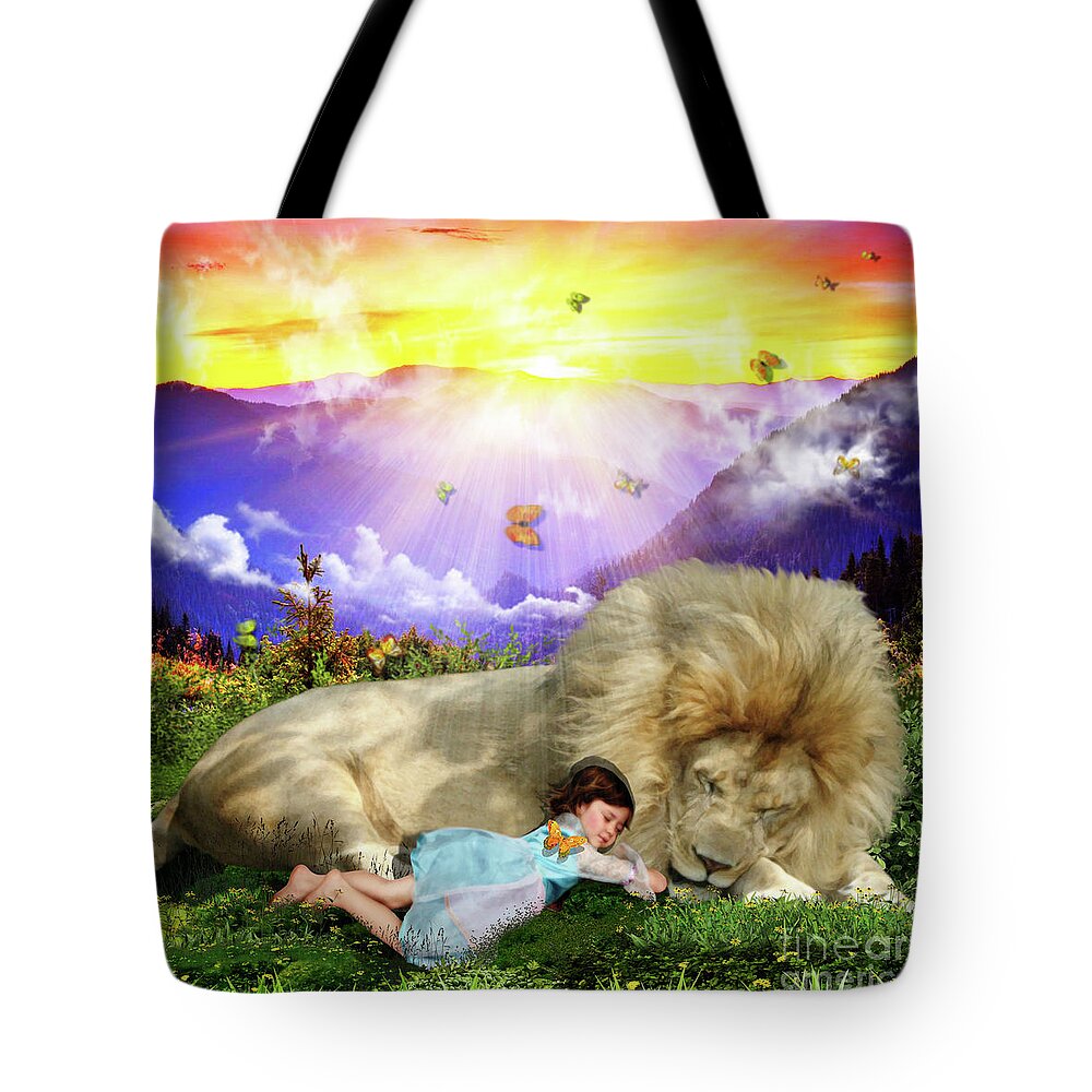 Lion Of Judah Child Peace Rest Tote Bag featuring the digital art Rest #2 by Dolores Develde