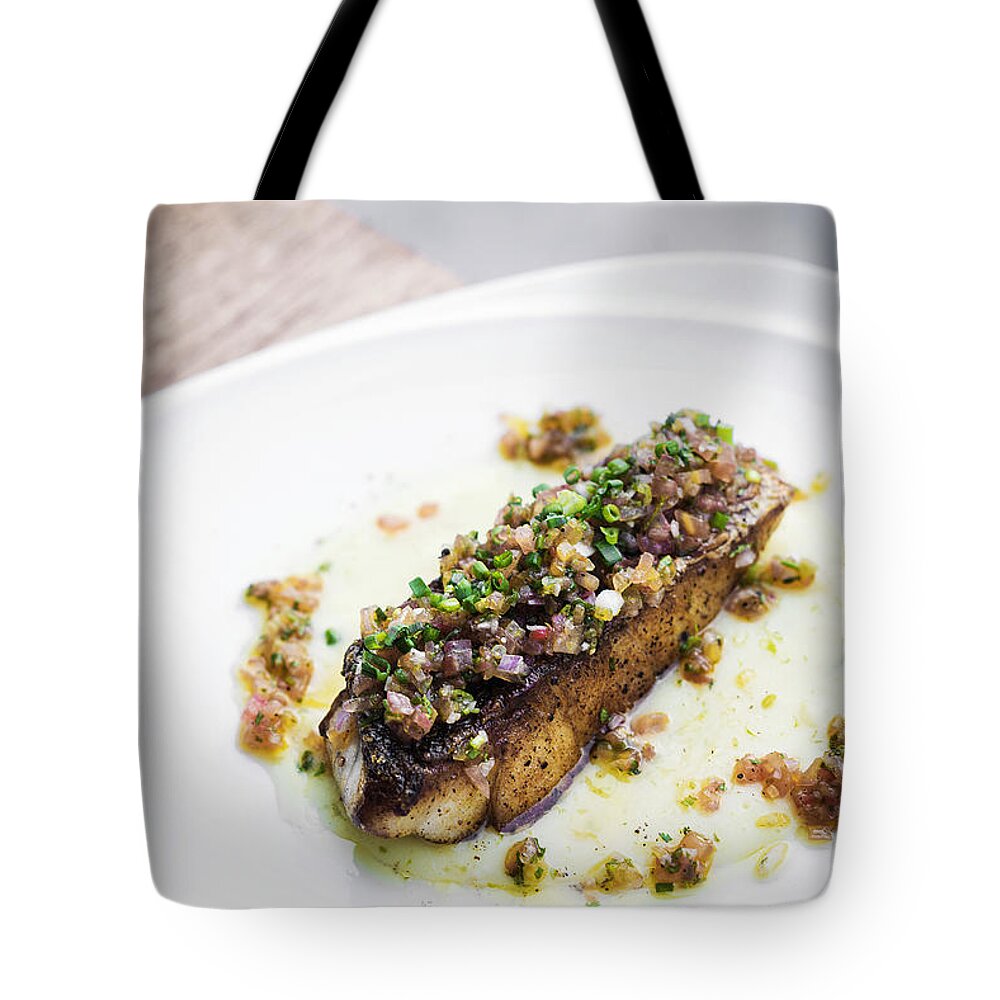 Alternative Tote Bag featuring the photograph Sea Bass Fish With Mexican Salsa Sauce #2 by JM Travel Photography