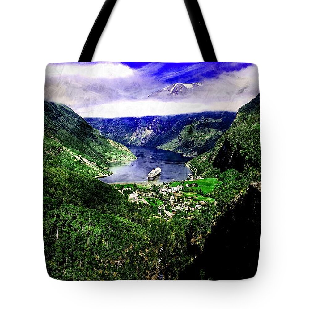 Norway Tote Bag featuring the photograph Ship at the Fjords #2 by Bill Howard