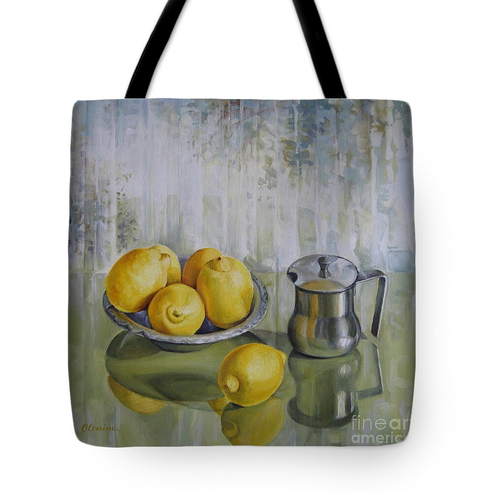 Yellow Tote Bag featuring the painting Silence #2 by Elena Oleniuc