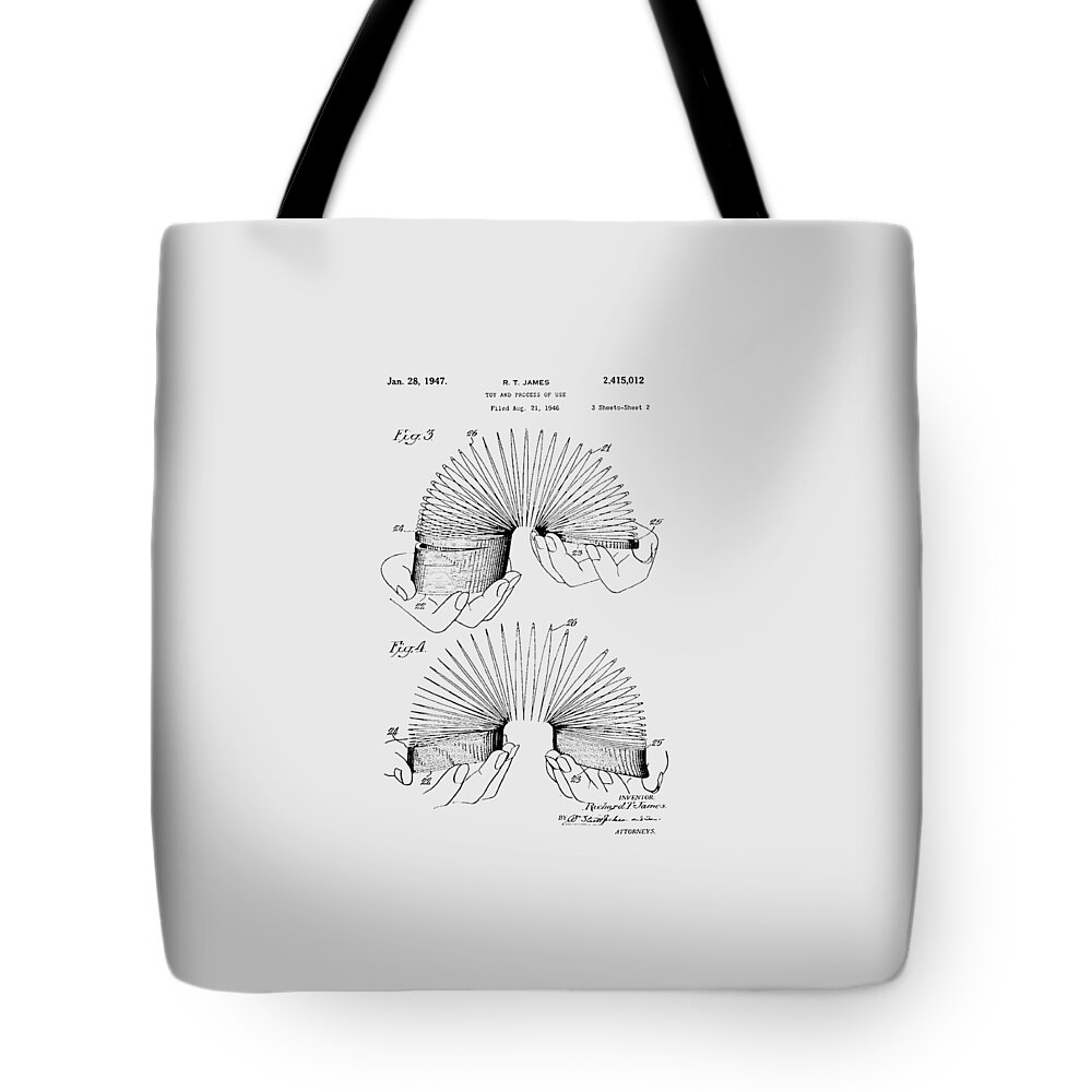 Slinky Tote Bag featuring the photograph Slinky Patent 1947 #1 by Chris Smith