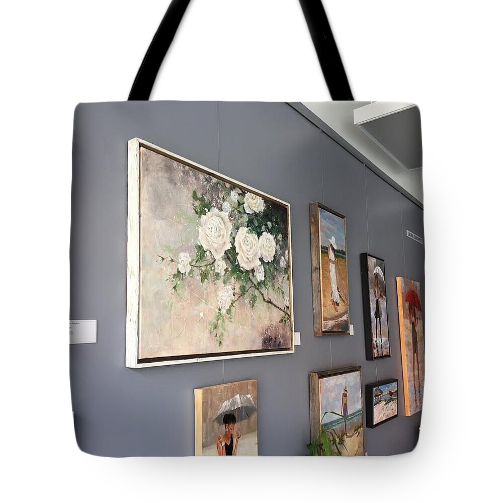 White Roses Tote Bag featuring the painting Smell the roses #2 by Laura Lee Zanghetti