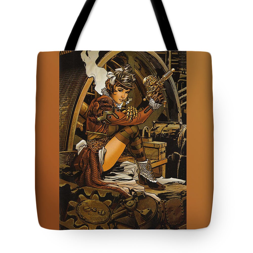 Steampunk Tote Bag featuring the digital art Steampunk #2 by Super Lovely