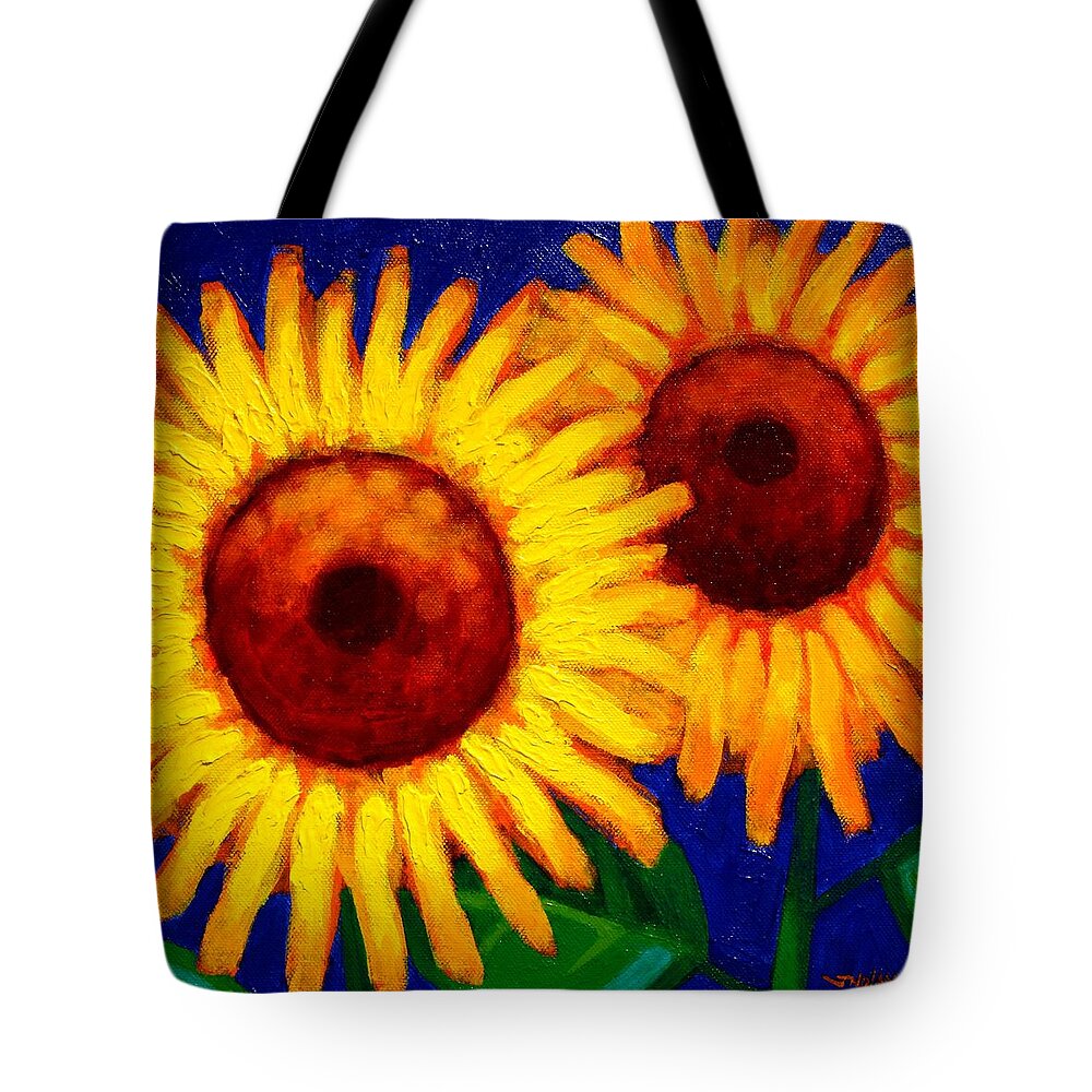 Sunflowers Tote Bag featuring the painting Sunflower Duet #2 by John Nolan