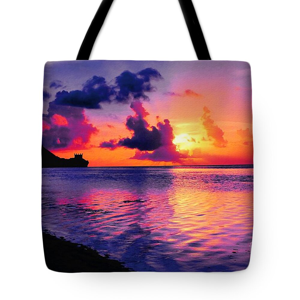 Island Tote Bag featuring the photograph Sunset at Tumon Bay Guam by Scott Cameron