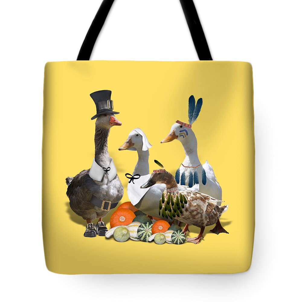 Thanksgiving Tote Bag featuring the mixed media Thanksgiving Ducks #5 by Gravityx9 Designs