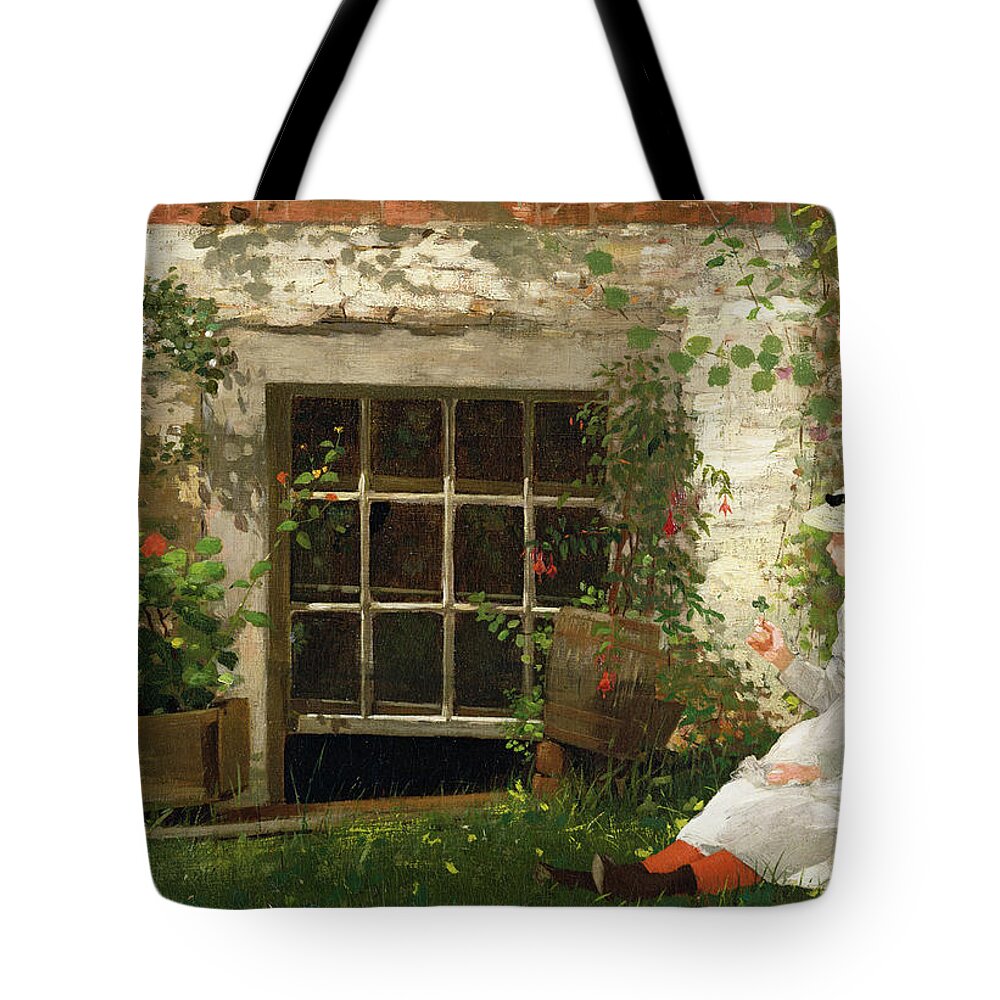 Winslow Homer Tote Bag featuring the painting The Four Leaf Clover #3 by Winslow Homer