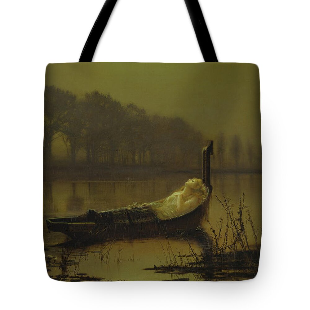 John Atkinson Grimshaw Tote Bag featuring the painting The Lady of Shalott #2 by John Atkinson Grimshaw