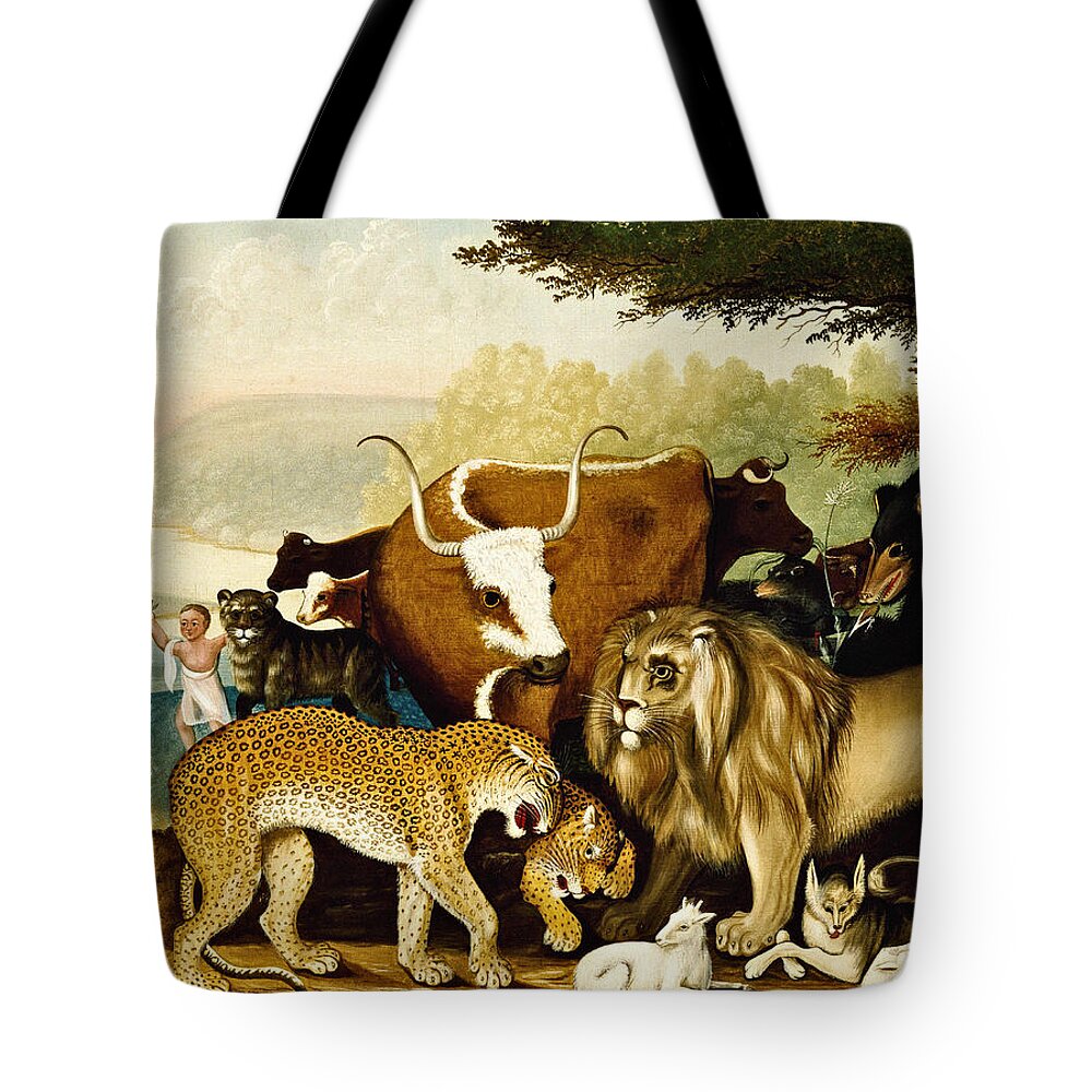 Edward Hicks Tote Bag featuring the painting The Peaceable Kingdom #11 by Edward Hicks