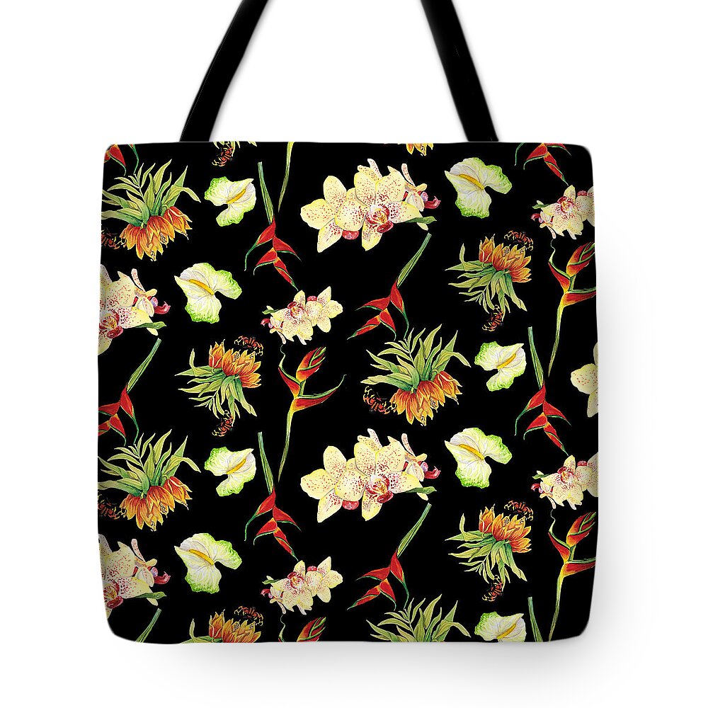 Orchid Tote Bag featuring the painting Tropical Island Floral Half Drop Pattern by Audrey Jeanne Roberts