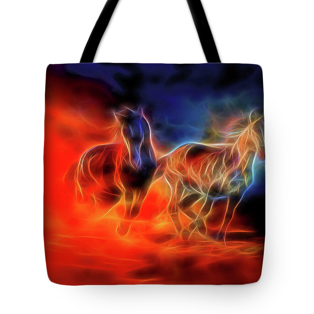 Horses Tote Bag featuring the digital art Two horses by Lilia D