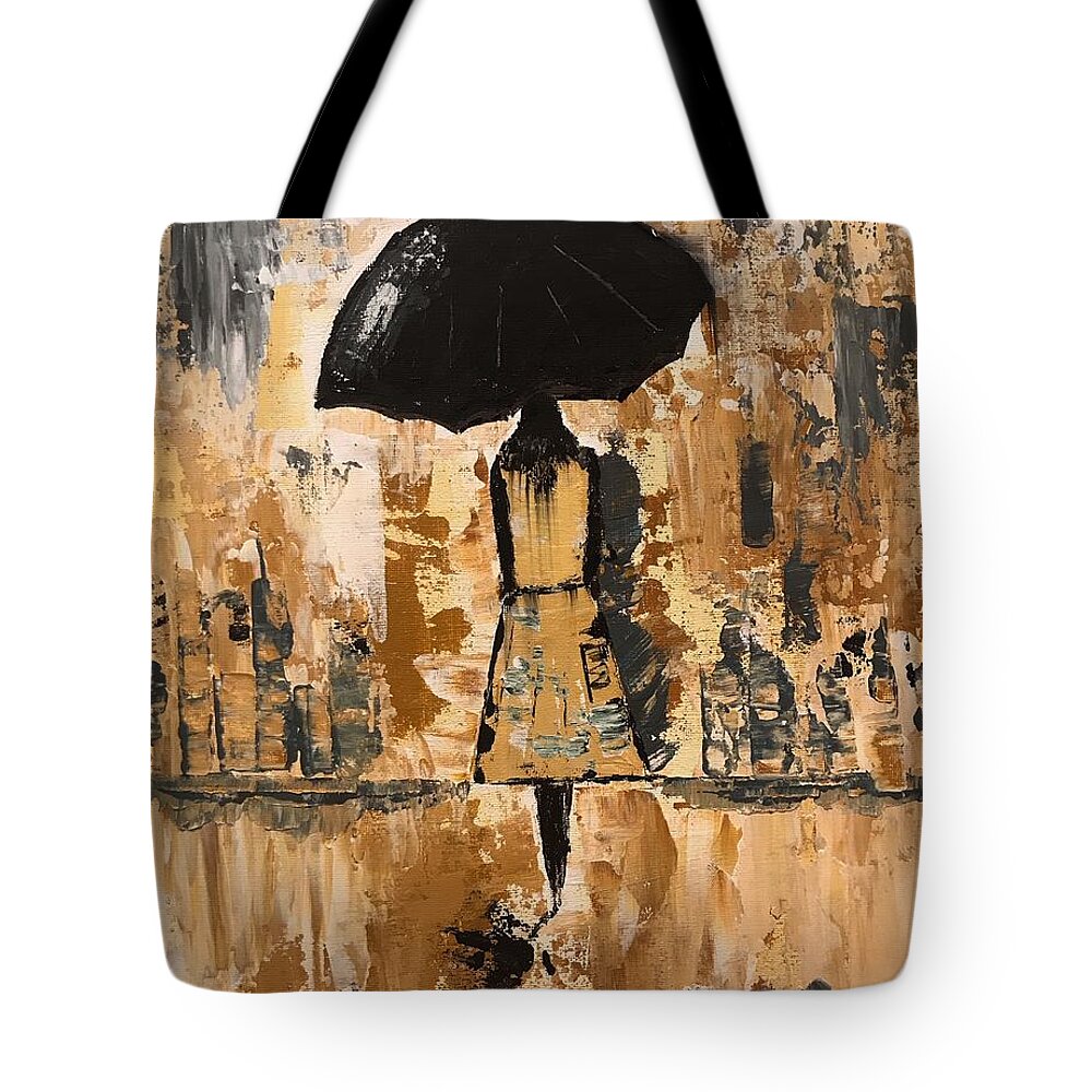 Umbrella Tote Bag featuring the painting Umbrella Girl #2 by Jim McCullaugh