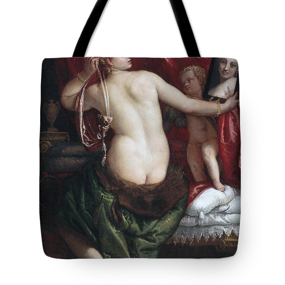 Paolo Veronese Tote Bag featuring the painting Venus with a Mirror #3 by Paolo Veronese