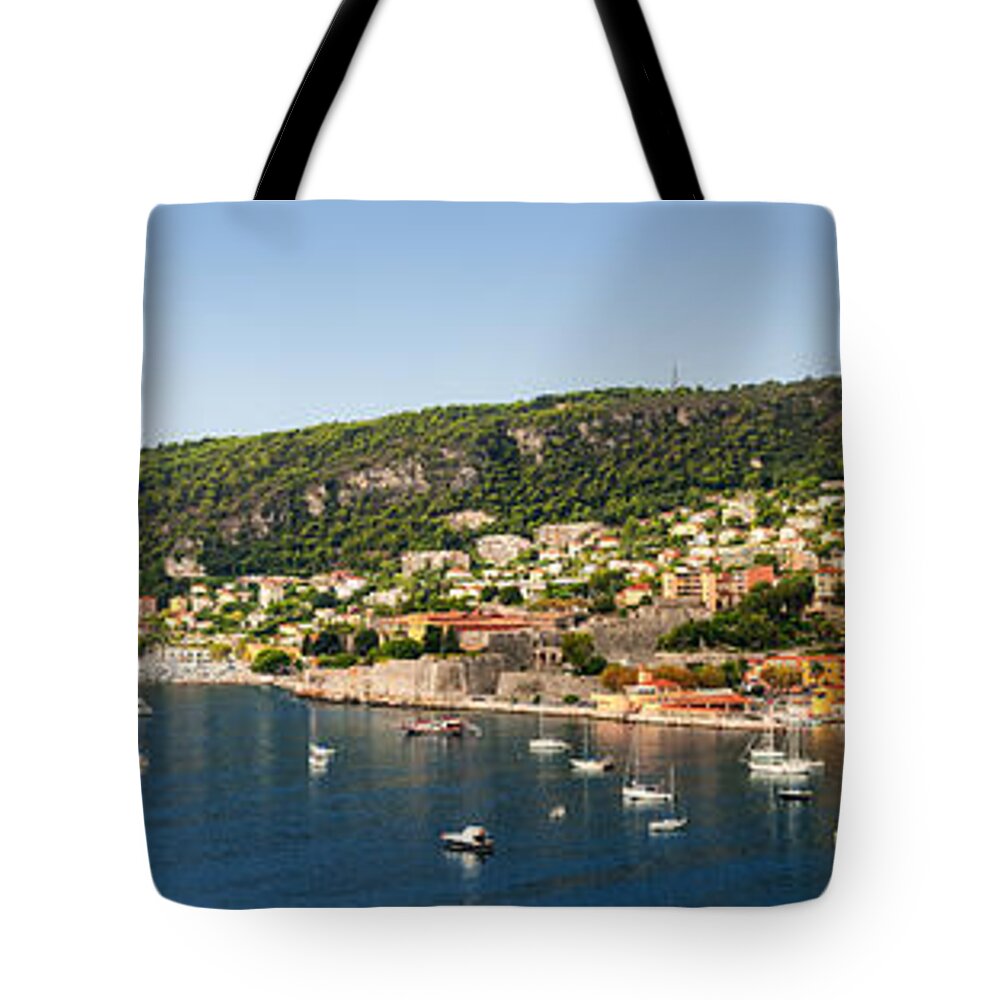 Villefranche-sur-mer Tote Bag featuring the photograph Villefranche-sur-Mer and Cap de Nice on French Riviera 1 by Elena Elisseeva