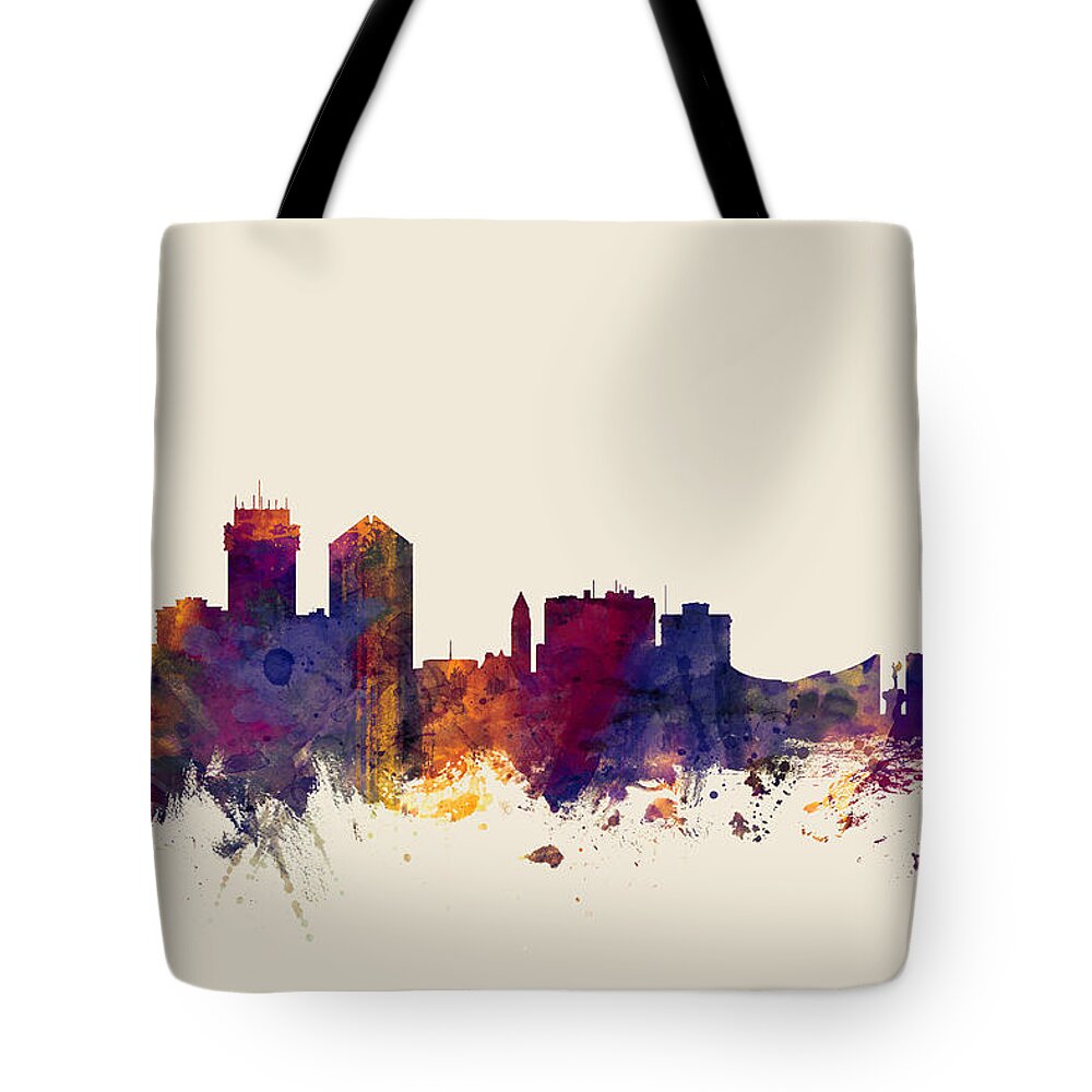 City Tote Bag featuring the digital art Wichita Kansas Skyline by Michael Tompsett