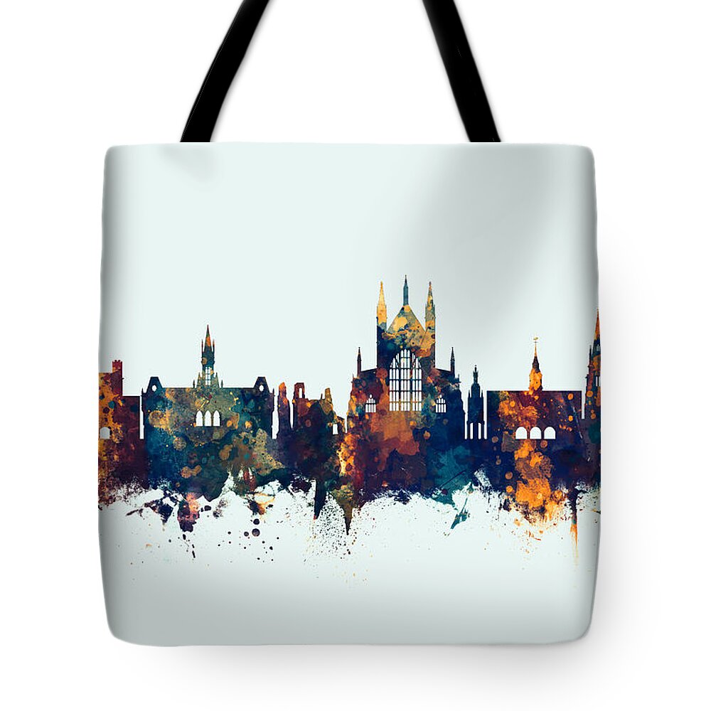 Winchester Tote Bag featuring the digital art Winchester England Skyline by Michael Tompsett