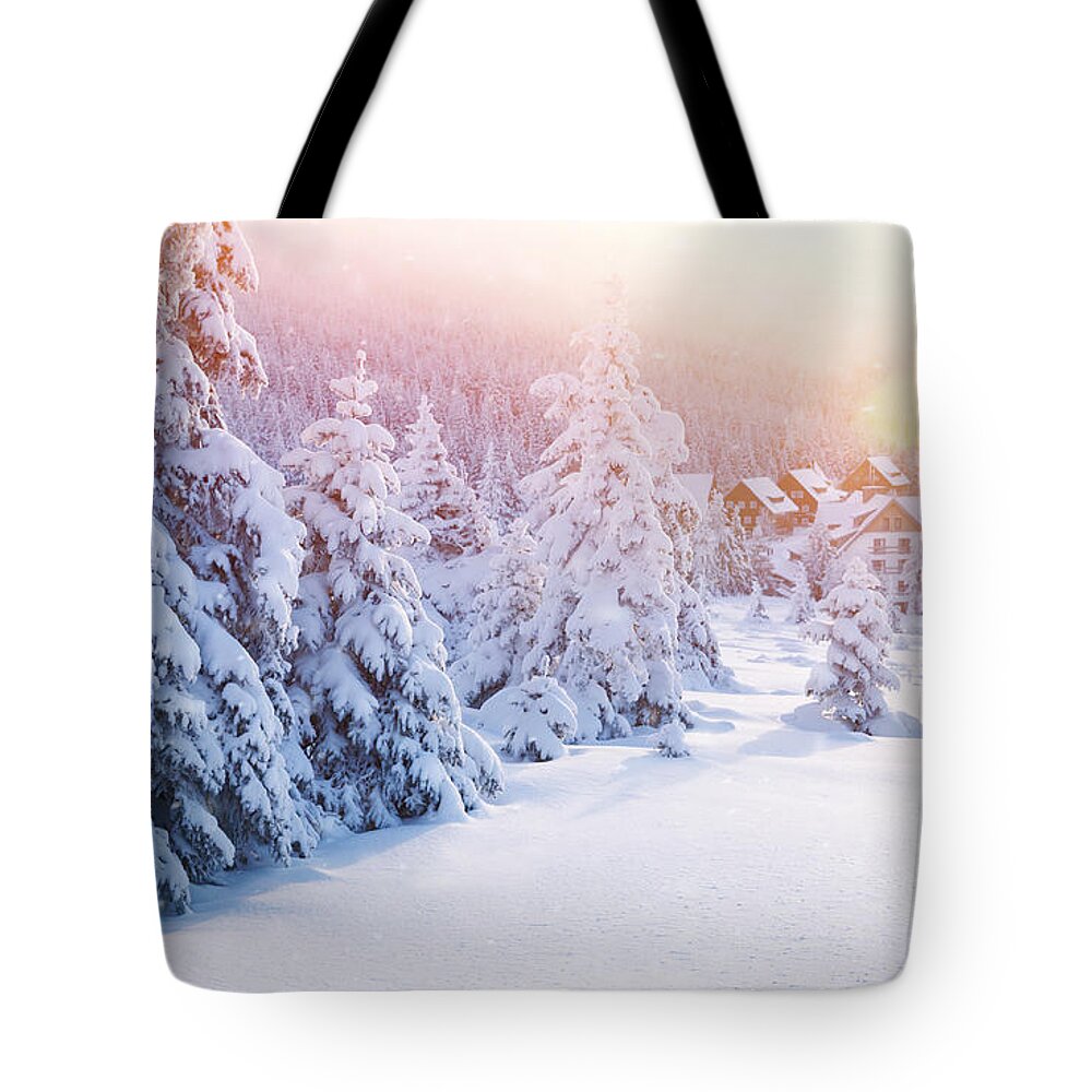 Alpine Tote Bag featuring the photograph Winter resort by Anna Om