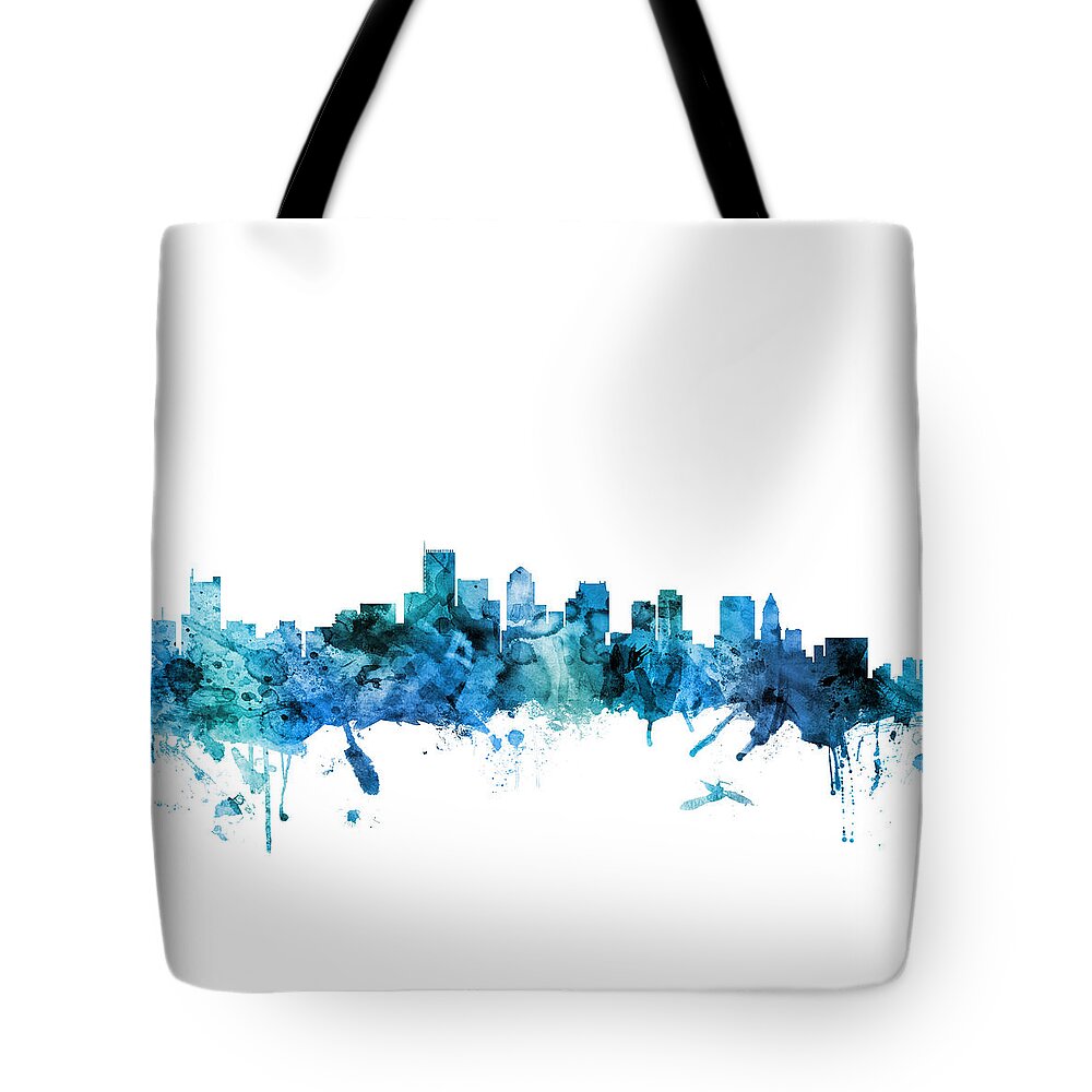 Boston Tote Bag featuring the digital art Boston Massachusetts Skyline #20 by Michael Tompsett
