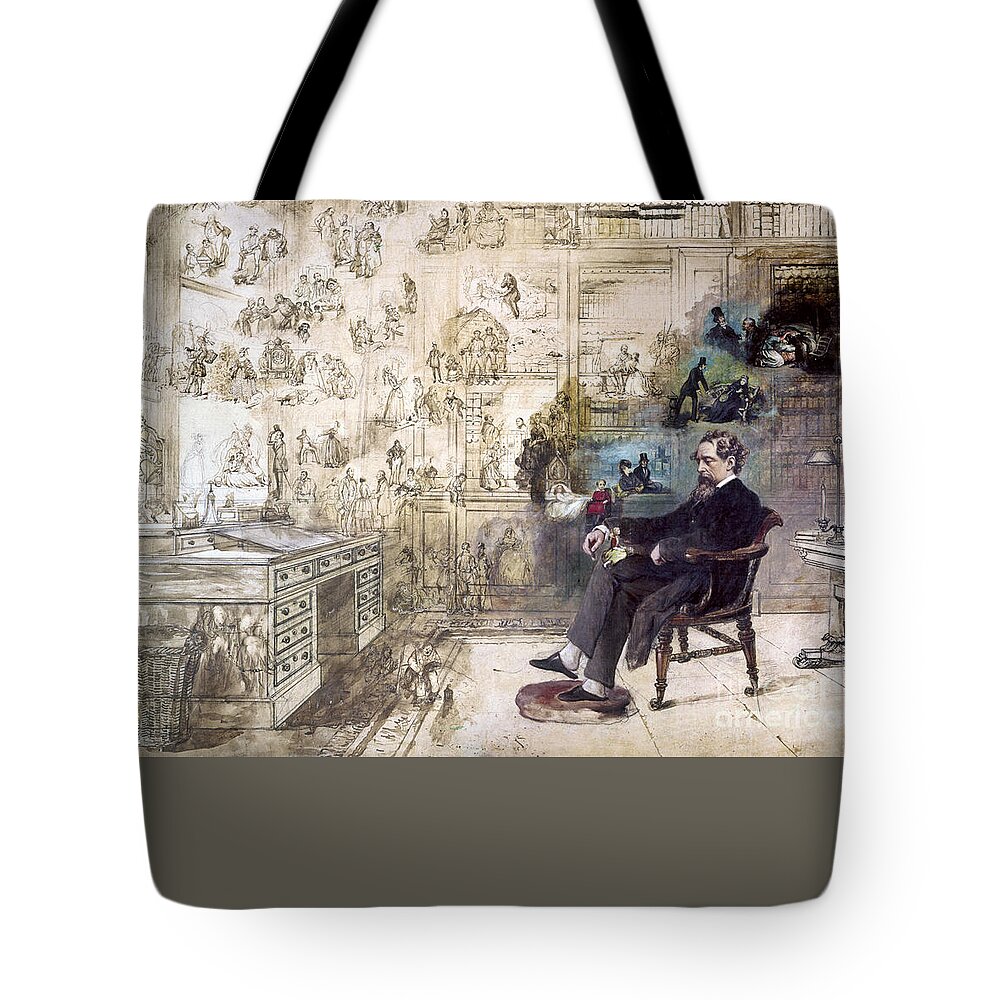 19th Century Tote Bag featuring the drawing Charles Dickens, 1812-1870 #20 by Granger