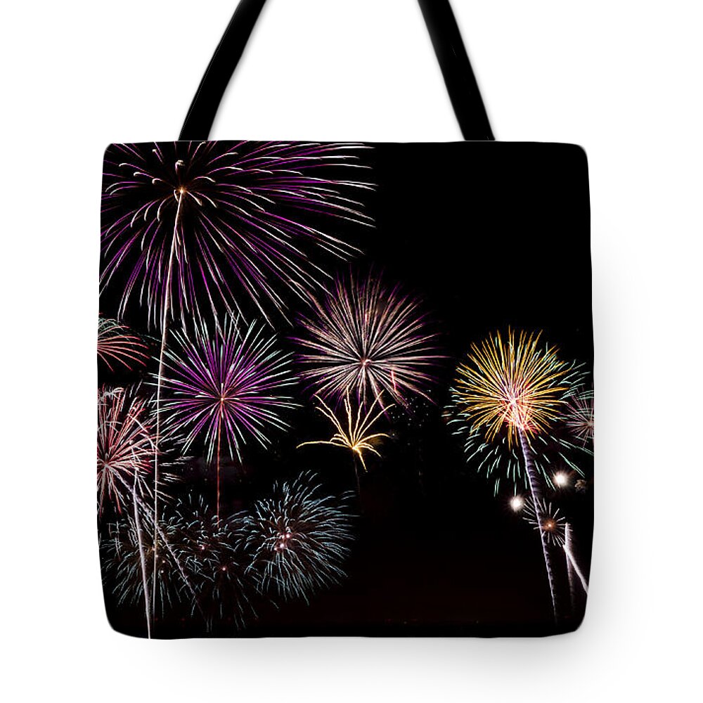 Fireworks Tote Bag featuring the photograph 2013 Fireworks Over Alton by Andrea Silies