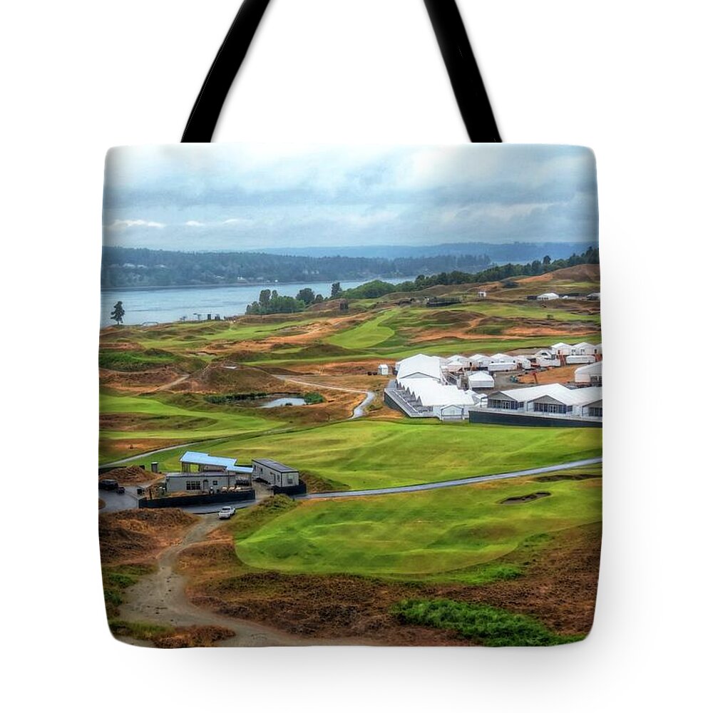 Chambers Bay Golf Course. Golf Tote Bag featuring the photograph 2015 US Open Preparations by Chris Anderson