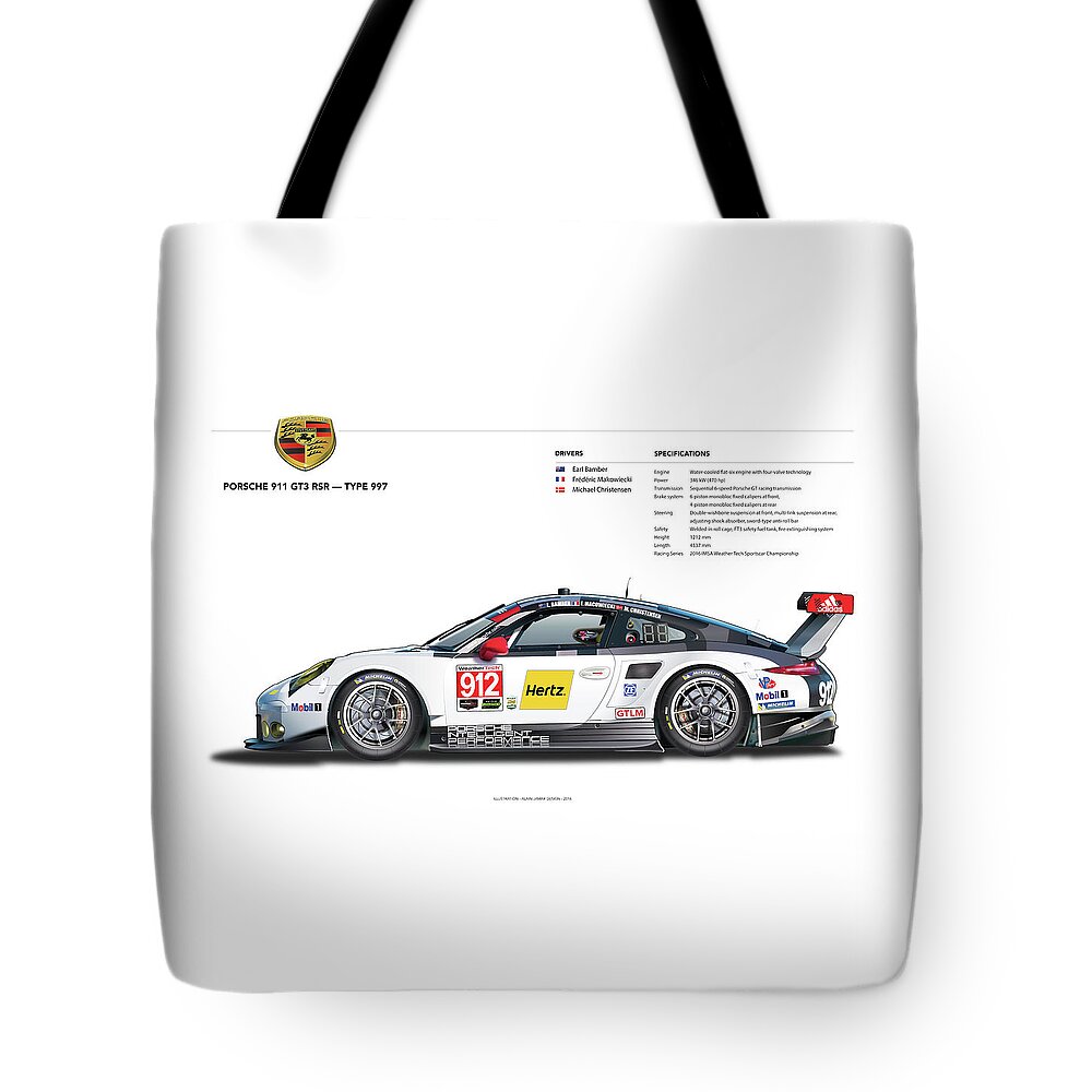 2016 Porsche 911gt3r Rsr Image Tote Bag featuring the drawing 2016 911gt3r Rsr Poster by Alain Jamar