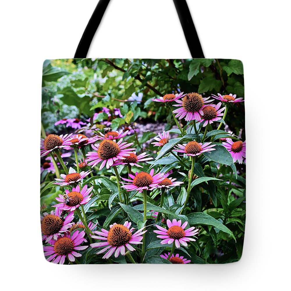 Coneflowers Tote Bag featuring the photograph 2016 August at the Garden Pink Coneflowers by Janis Senungetuk