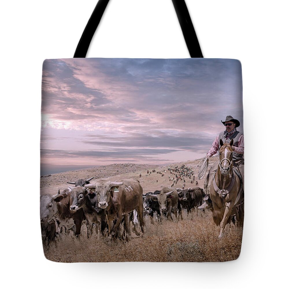 Cattle Tote Bag featuring the photograph 2016 Reno Cattle Drive by Rick Mosher