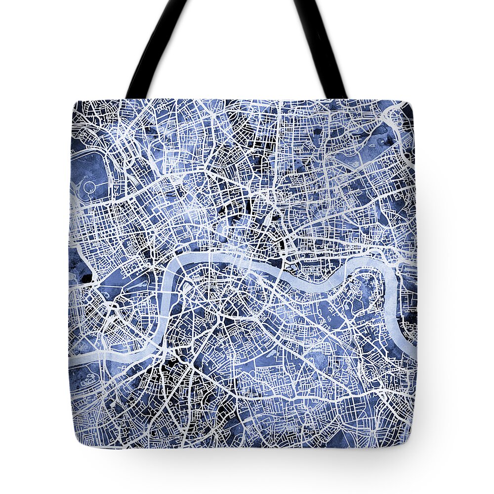 London Tote Bag featuring the digital art London England Street Map by Michael Tompsett