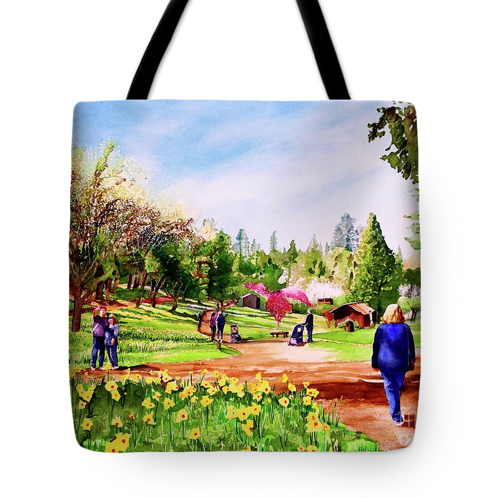 Landscape Tote Bag featuring the painting #238 Daffodil Hill #238 by William Lum