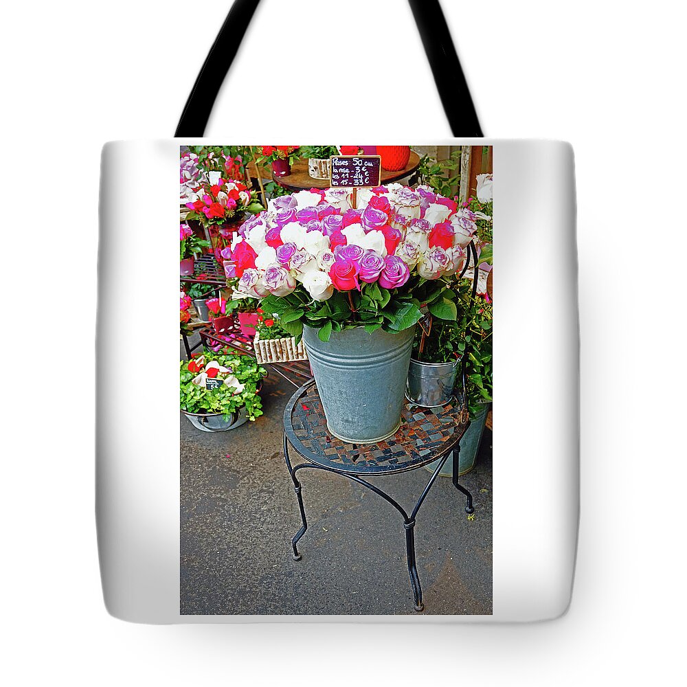 Paris Tote Bag featuring the photograph Flower Shop Display In Paris, France #25 by Rick Rosenshein