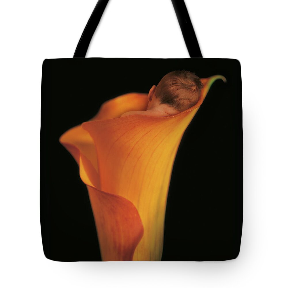 Sleeping Tote Bag featuring the photograph Jacob in a Calla Lily by Anne Geddes