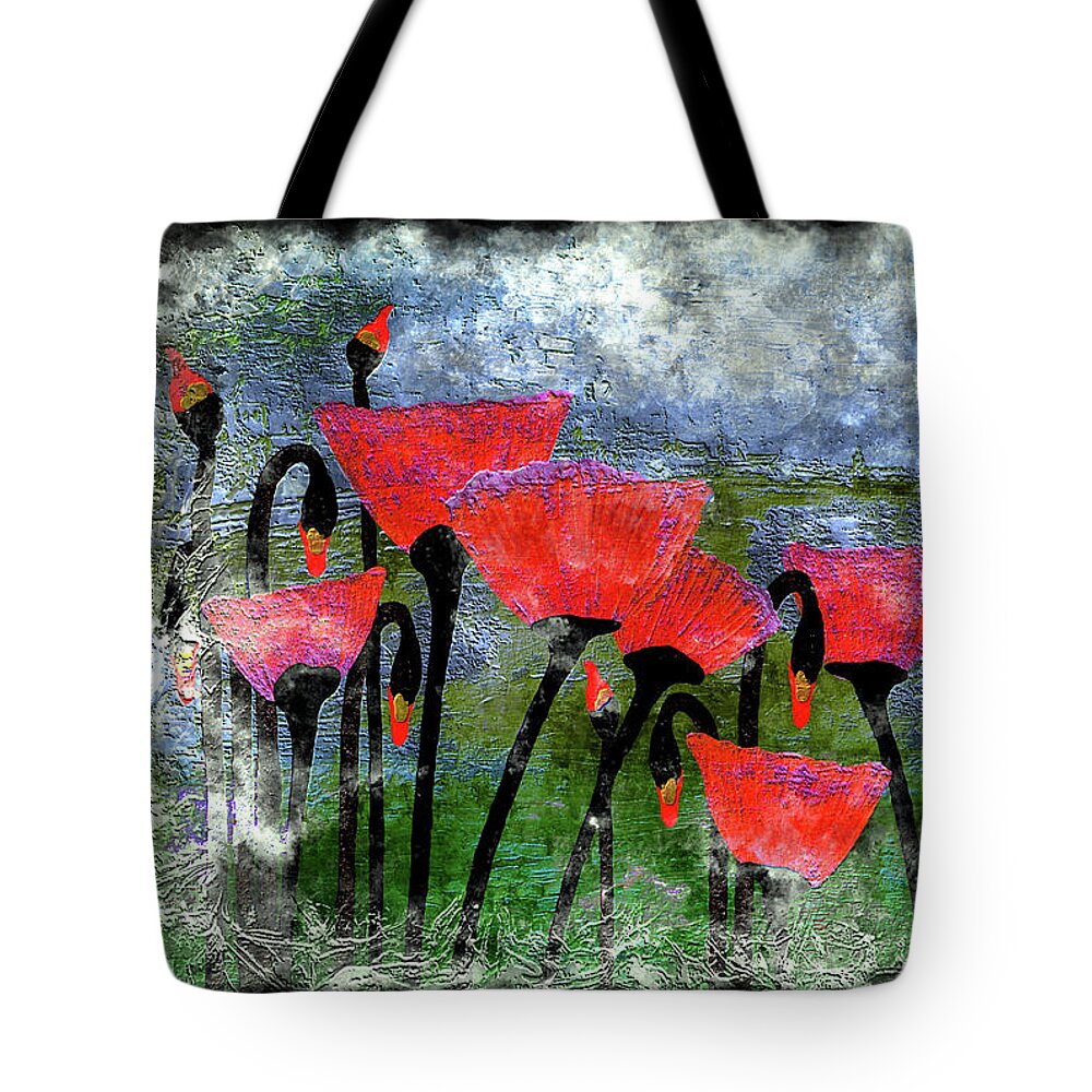 Abstract Tote Bag featuring the painting 26a Abstract Floral Red Poppy Painting by Ricardos Creations