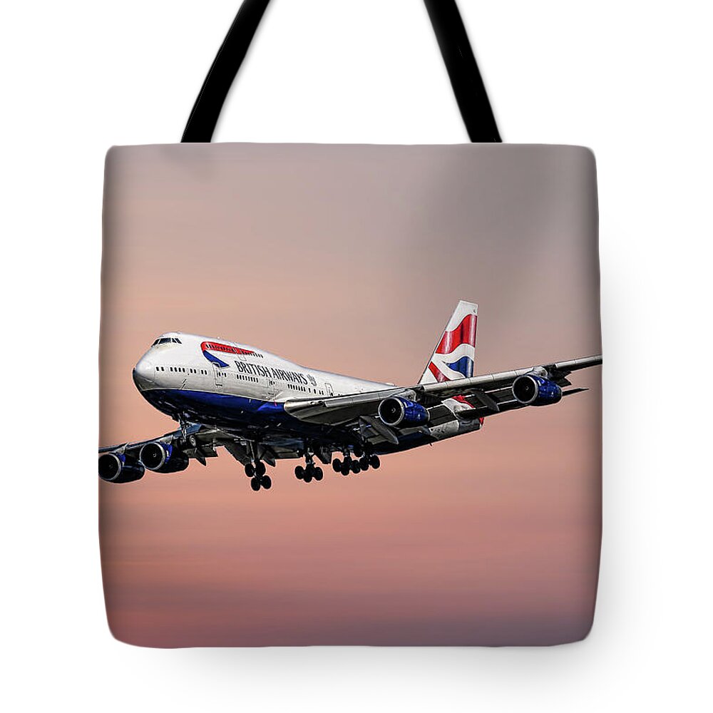 British Tote Bag featuring the mixed media British Airways Boeing 747-436 by Smart Aviation