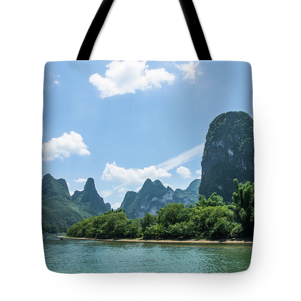 River Tote Bag featuring the photograph Lijiang River and karst mountains scenery #28 by Carl Ning
