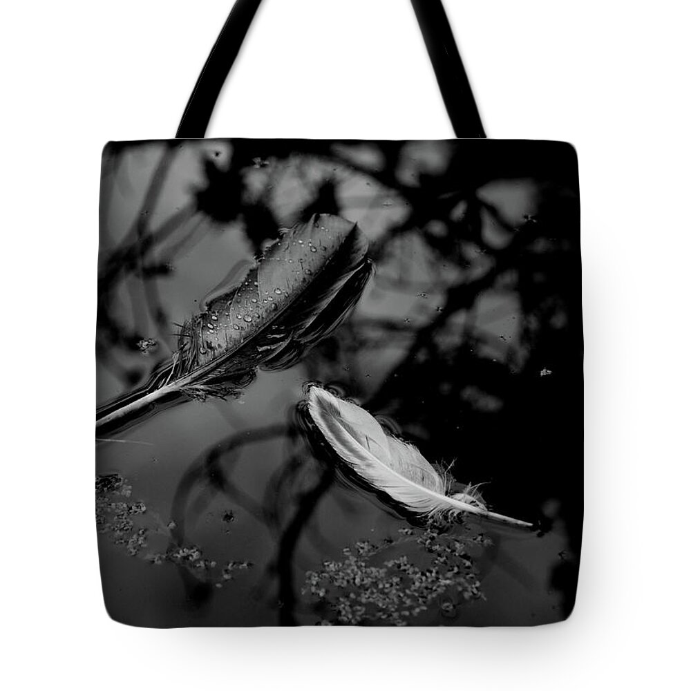 Feathers Tote Bag featuring the photograph On the Surface - bw by Marilyn Wilson