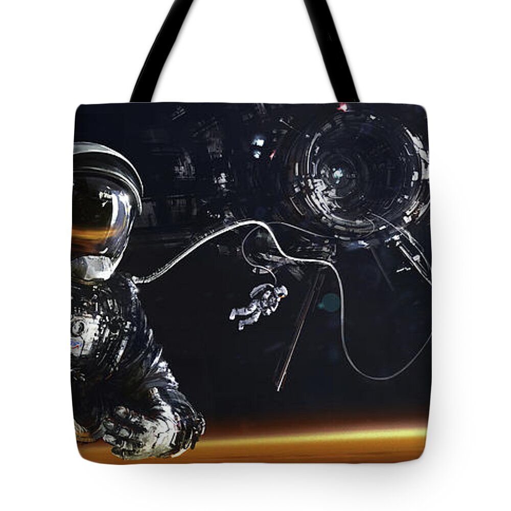 Astronaut Tote Bag featuring the digital art Astronaut #3 by Maye Loeser