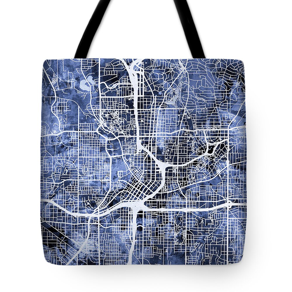 Street Map Tote Bag featuring the digital art Atlanta Georgia City Map by Michael Tompsett