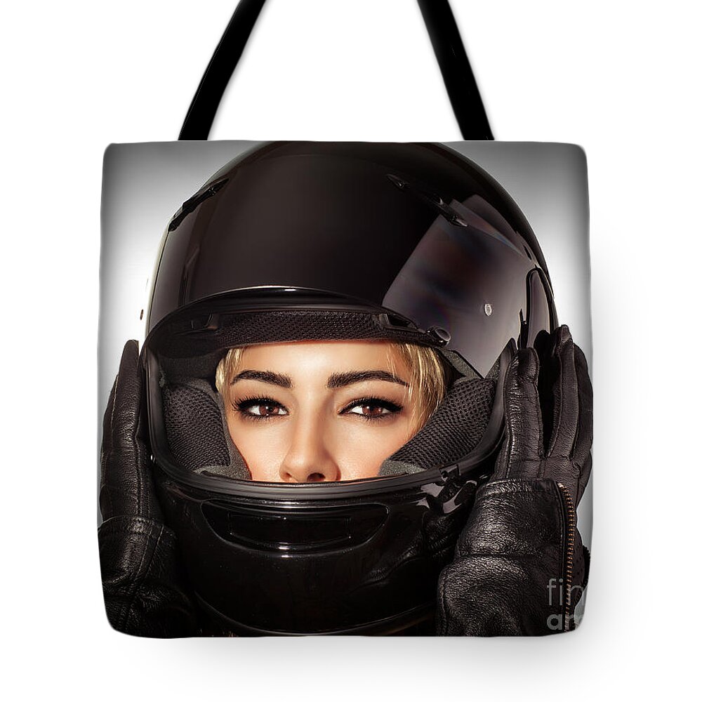 Adult Tote Bag featuring the photograph Beautiful biker woman #3 by Anna Om